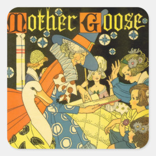 Vintage Mother Goose liest Kindern vor Quadratischer Aufkleber
