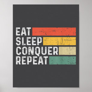 Vintage Motivierend Lustig Retro - Essen Schlafen Poster