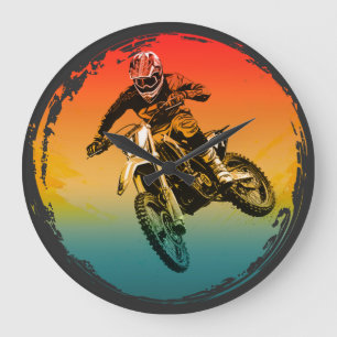 Vintage-Motocross-Geländemotorradfahrer Motorrad Große Wanduhr