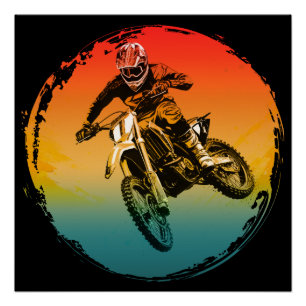 Vintage-Motocross-Geländemotorradfahrer Motorrad Poster