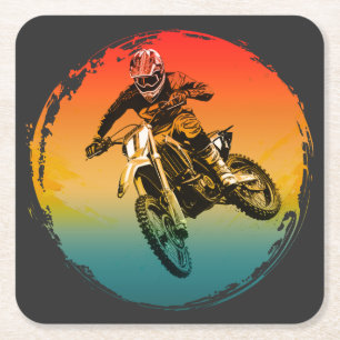 Vintage-Motocross-Geländemotorradfahrer Motorrad Rechteckiger Pappuntersetzer