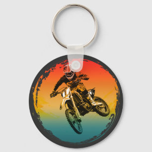 Vintage-Motocross-Geländemotorradfahrer Motorrad Schlüsselanhänger