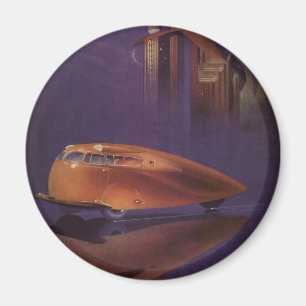Vintage Motor-Magazin-Cover, futuristisches Stadta Magnet