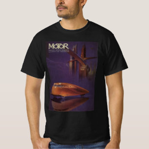 Vintage Motor Magazin-Cover, futuristisches Stadta T-Shirt