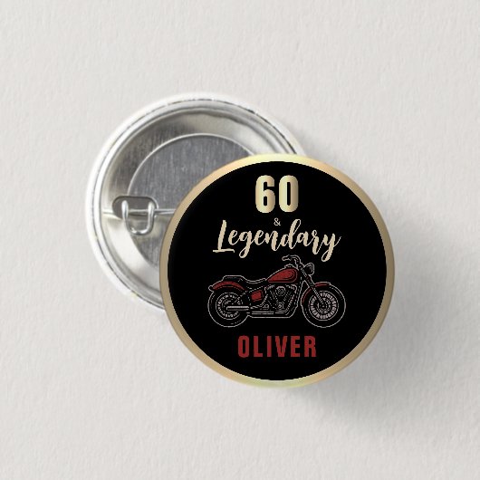 Vintage Motorcycle 60th Birthday Bike Party Button (Vorne & Hinten)
