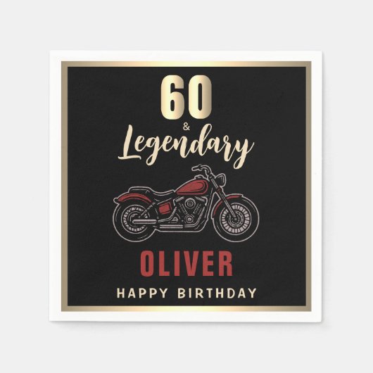 Vintage Motorcycle 60th Birthday Bike Party Serviette (Vorderseite)