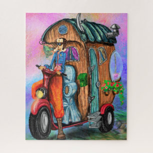 Vintage Motorhome World Traveling Girl - Painting Puzzle