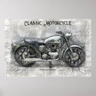 Vintage Motorrad 1959 Bleistiftskizze Druck  Poster
