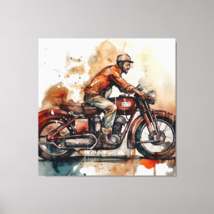 Vintage-Motorrad-Aquarell-Leinwand-Kunstprint Leinwanddruck