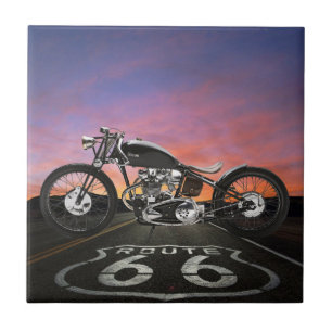 Vintage Motorrad- Autos - Route 66 - SRF Fliese