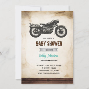 Vintage-Motorrad-Baby-Dusch-Geburtstagseinladung Einladung