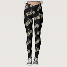 Vintage-Motorrad-Illustration Gold auf Schwarz Leggings