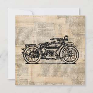 Vintage-Motorrad-Kunst im Zeitungs-Textstil Einladung