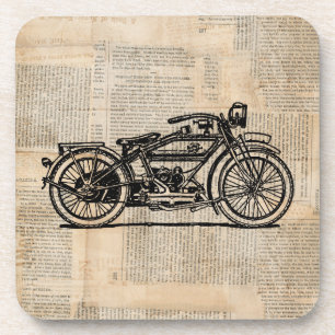 Vintage-Motorrad-Kunst im Zeitungs-Textstil Getränkeuntersetzer