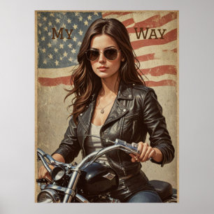 Vintage-Motorrad Mädchen Bikerin Poster