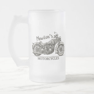 Vintage Motorrad-Personalisierter NAME Biker-Garag Mattglas Bierglas