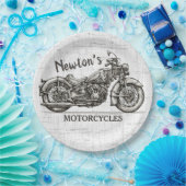 Vintage Motorrad-Personalisierter NAME Biker-Garag Pappteller (Party)