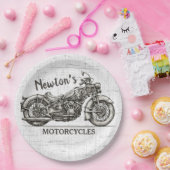 Vintage Motorrad-Personalisierter NAME Biker-Garag Pappteller (Party)