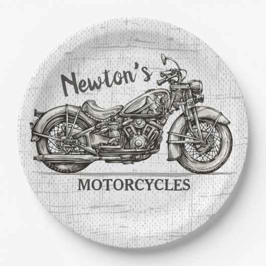 Vintage Motorrad-Personalisierter NAME Biker-Garag Pappteller (Vorderseite)
