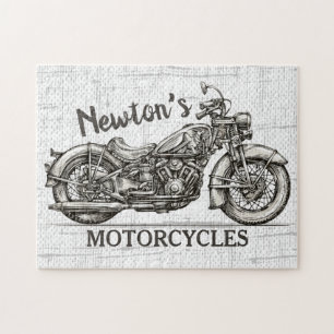 Vintage-Motorrad personalisierter NAME Biker-Garag Puzzle