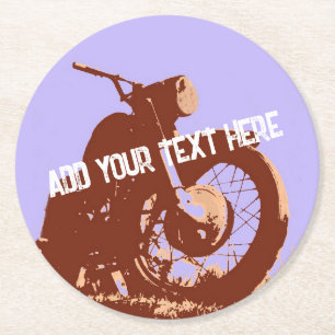 Vintage-Motorrad-Pop-Art mit beliebigem Text Runder Pappuntersetzer