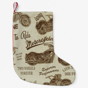 Vintage-Motorrad-Silhouetten: nahtloser Hintergrun Kleiner Weihnachtsstrumpf