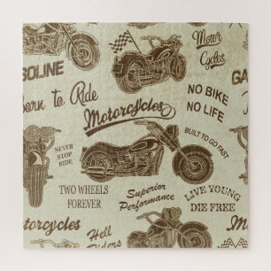 Vintage-Motorrad-Silhouetten: nahtloser Hintergrun Puzzle