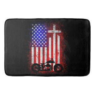 Vintage-Motorrad USA-Flagge Christlicher Glaube fü Badematte