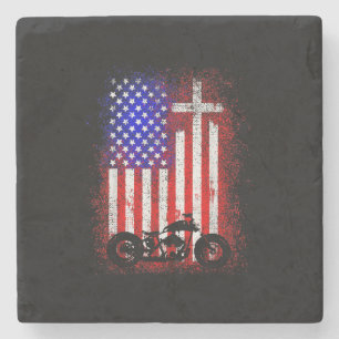 Vintage-Motorrad USA-Flagge Christlicher Glaube fü Steinuntersetzer