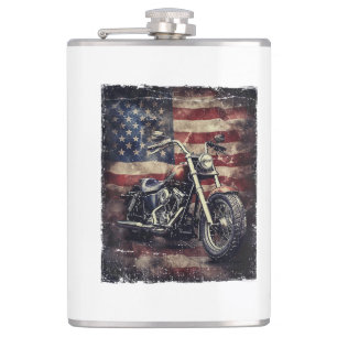 Vintage-Motorrad USA-Flagge Retro-Biker Amerikanis Flachmann