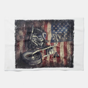 Vintage-Motorrad USA-Flagge Retro-Biker Amerikanis Geschirrtuch
