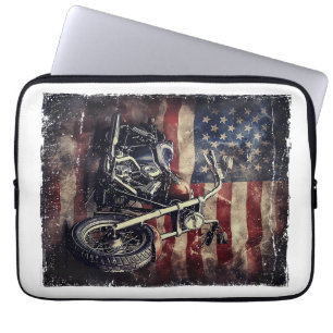 Vintage-Motorrad USA-Flagge Retro-Biker Amerikanis Laptopschutzhülle