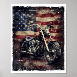 Vintage-Motorrad USA-Flagge Retro-Biker Amerikanis Poster