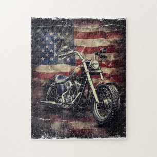 Vintage-Motorrad USA-Flagge Retro-Biker Amerikanis Puzzle