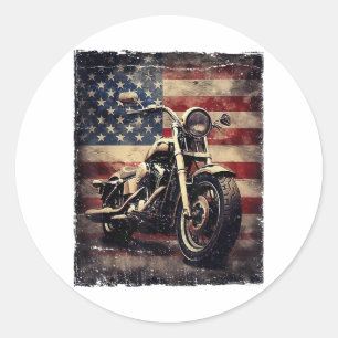 Vintage-Motorrad USA-Flagge Retro-Biker Amerikanis Runder Aufkleber