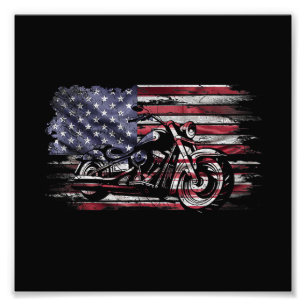 Vintage-Motorrad USA-Flagge Retro-Biker, Motorradf Fotodruck