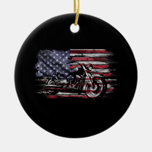 Vintage-Motorrad USA-Flagge Retro-Biker, Motorradf Keramik Ornament