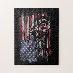 Vintage-Motorrad USA-Flagge Retro-Biker, Motorradf Puzzle