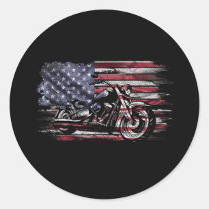 Vintage-Motorrad USA-Flagge Retro-Biker, Motorradf Runder Aufkleber