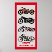 Vintage MOTORRÄDER Rot Grau Poster (Vorne)