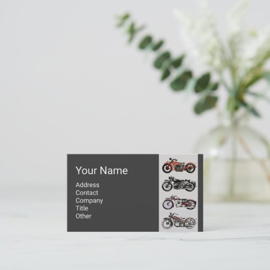 Vintage MOTORRÄDER, rot, grau Visitenkarte (Stehend Vorderseite)