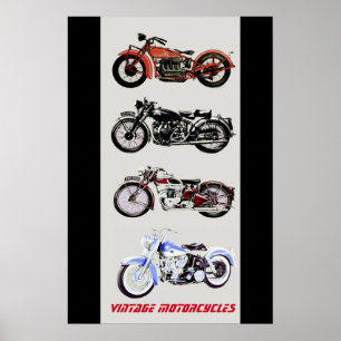 VINTAGE-MOTORRÄDER, Schwarz Grau Poster