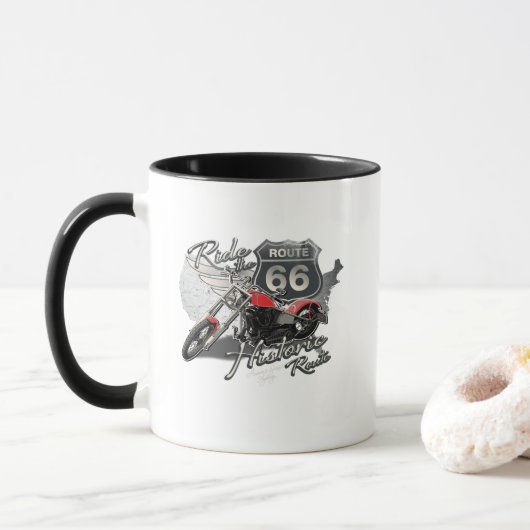 Vintage Motorradfahrroute 66 Tasse (Mit Donut)