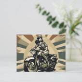 Vintage Motorradfrau Postkarte (Stehend Vorderseite)