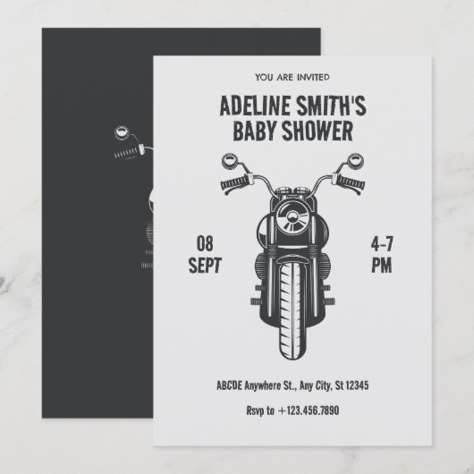 Vintage Motorradsymbol Babydusche Einladung (Vorne/Hinten)