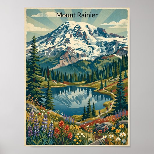 Vintage Mount Rainier National Park Berge Poster (Vorne)