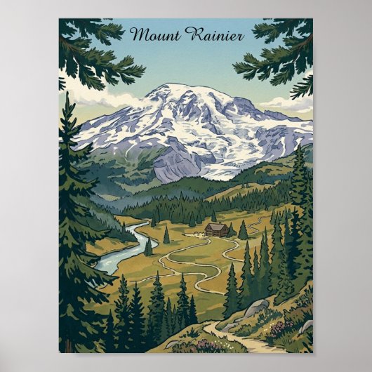 Vintage Mount Rainier Nationalpark Reise Poster (Vorne)
