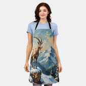 Vintage Mountain Goat on Frosted Christmas Ridge Schürze (Getragen)