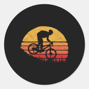Vintage-Mountainbiken Outdoor-Retro-Sonnenuntergan Runder Aufkleber