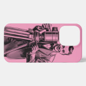 Vintage  movie camera man in pink  iPhone hülle (Rückseite (Horizontal))